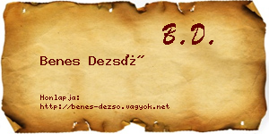 Benes Dezső névjegykártya
